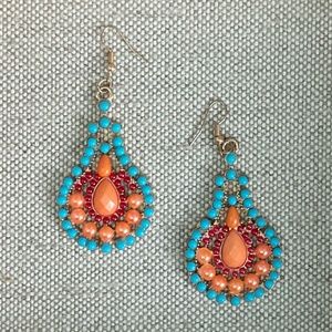 Faux Coral & Turquoise Drop Earrings